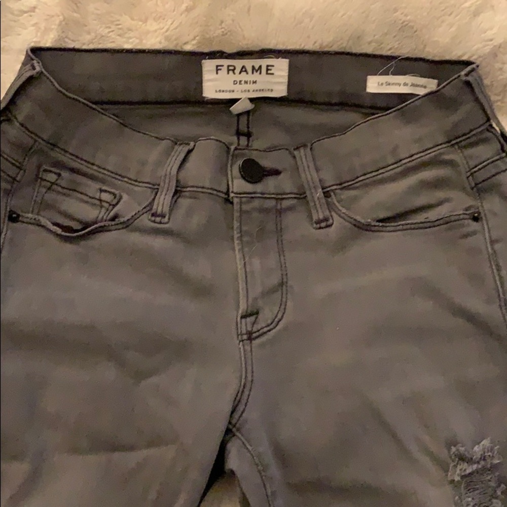FRAME Grey Ripped Skinny Jean